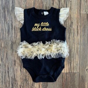 Baby Essentials My Little Black Dress Tutu Bodysuit Onesie Size 9M Embroidered